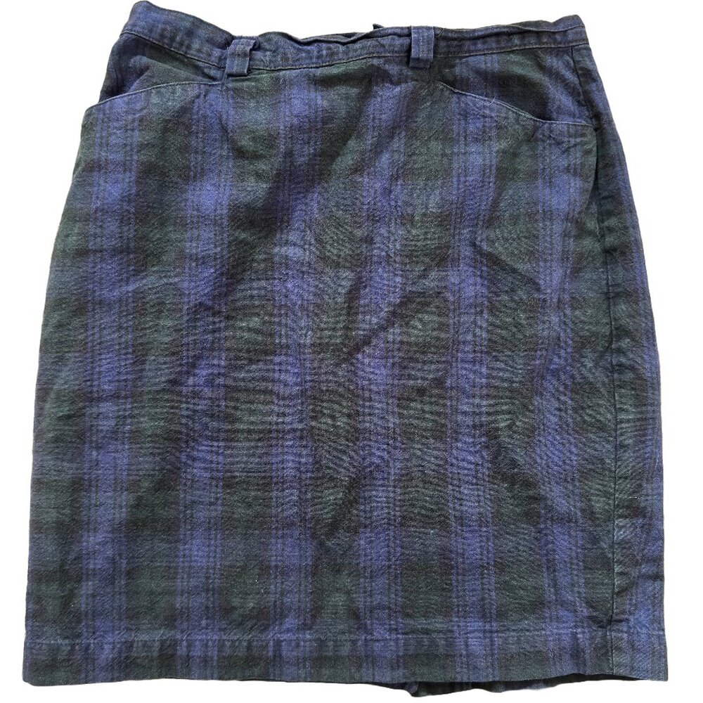 Vintage 90s Gap Skirt Women Blue Plaid Cotton A-Line Preppy Academia Schoolgirl
